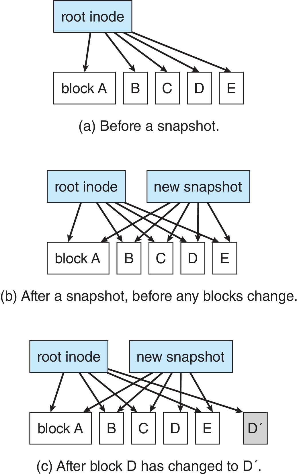 Figure 14.13: Snapshots in WAFL