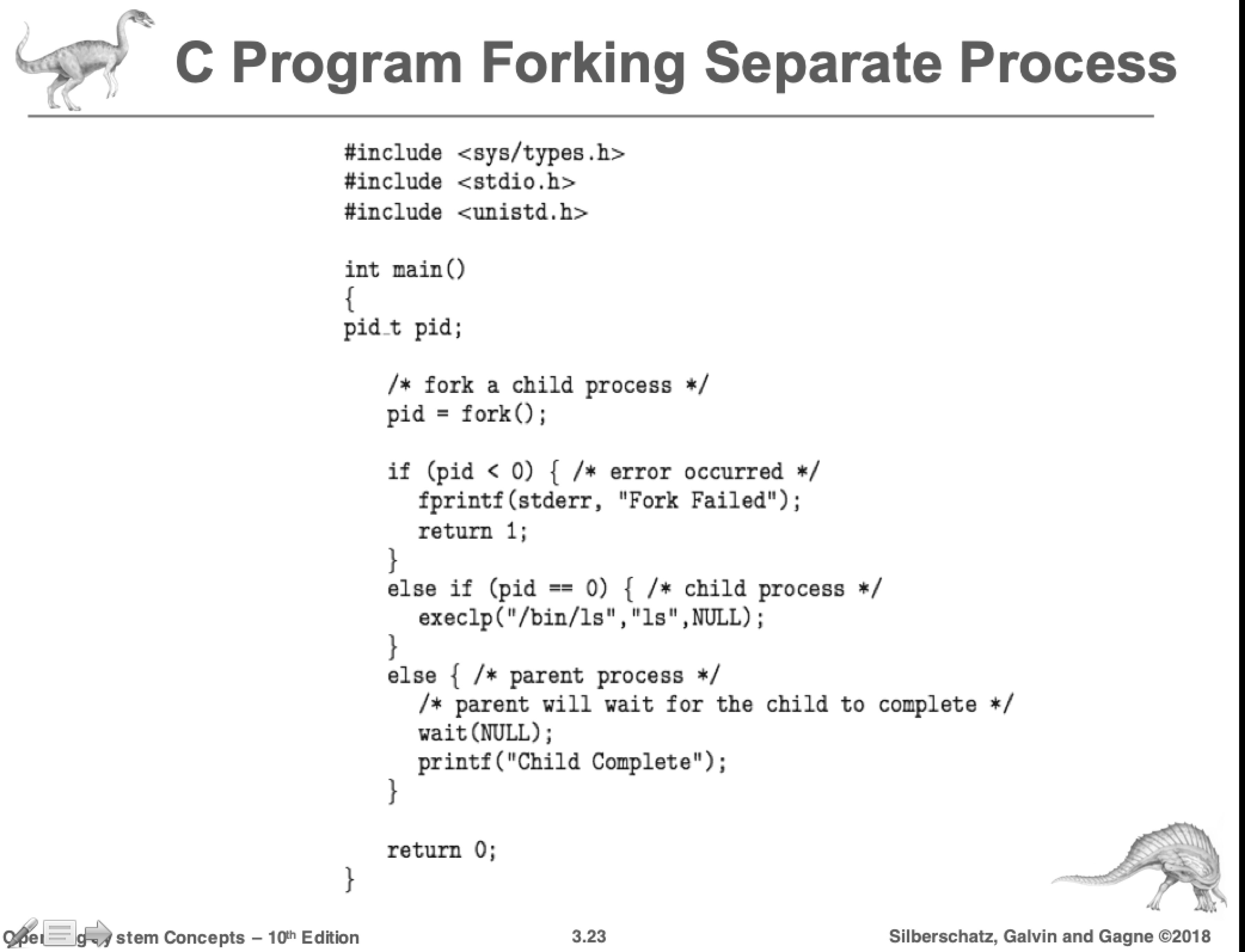 Figure 3.8: Creating a separate process using the UNIX fork() system call