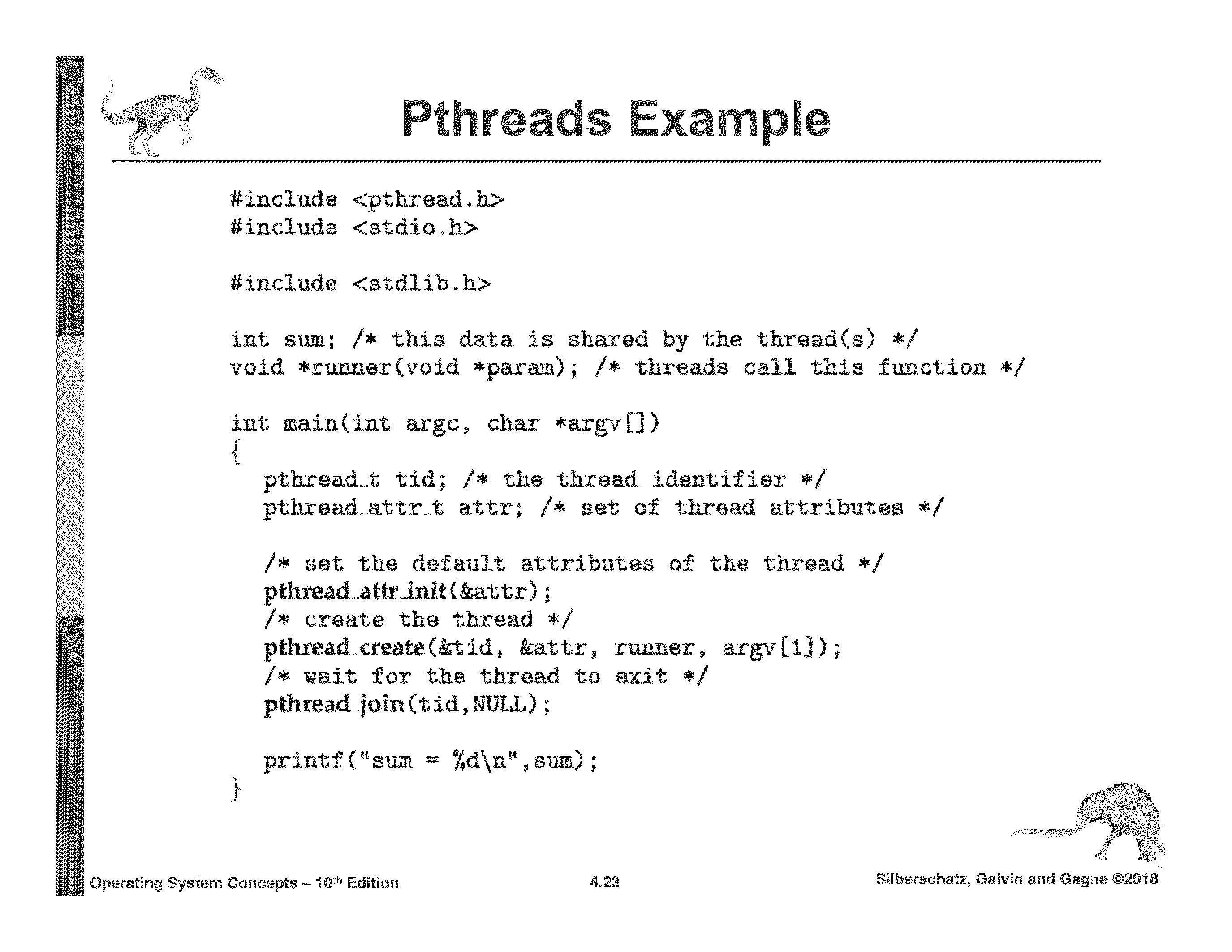 Figure 4.11: Multithreaded C program using the Pthreads API